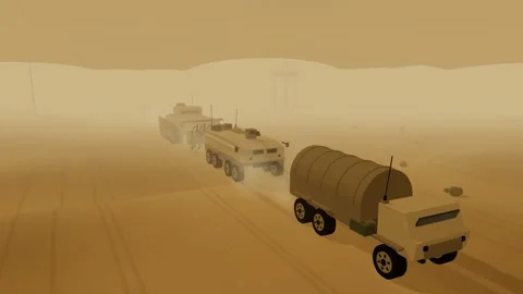 Route clearance column in a sandstorm Stock Footage 341387465