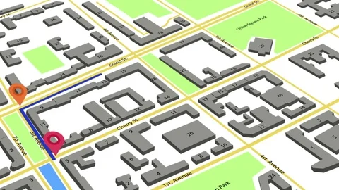 A route with colored markers on an abstract city map. Stock Footage 83473199