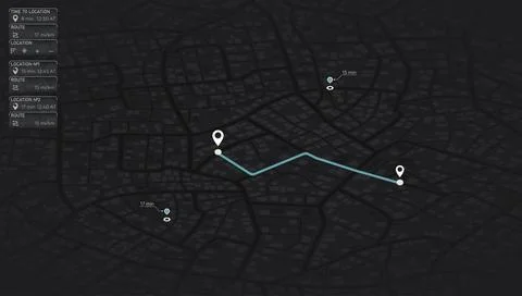 Route dashboard. Isometric GPS tracking map navigator with city street. Online Stock Illustration