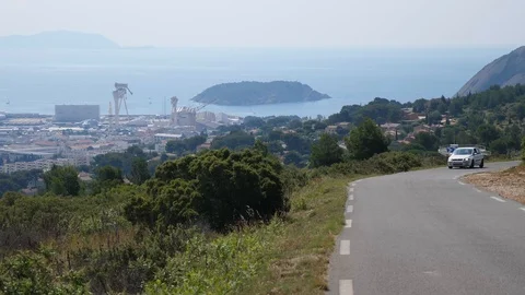 Route des Crêtes panoramic view across La Ciotat. Stock Footage 94598698