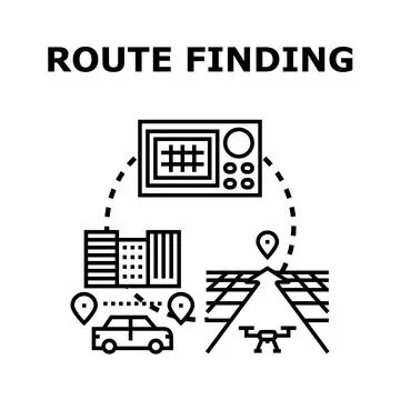 Route finding concept with navigation technology system Stock Illustration