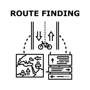 Route finding process navigating destination through various travel options Stock Illustration