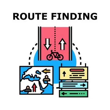 Route finding process navigating destination through various travel options Stock Illustration
