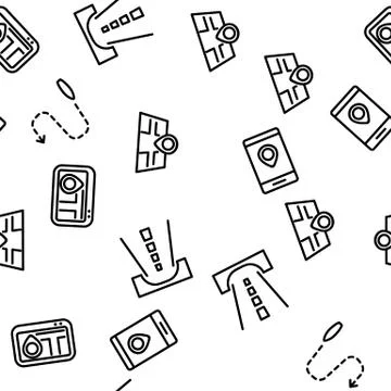 Route Gps Navigator Vector Seamless Pattern 스톡 일러스트