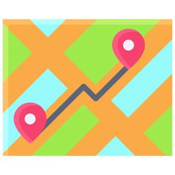 Route icon, location map and navigation vector Stock Illustration