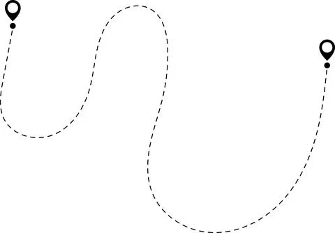 Route icon. Two points with dotted path and location pin. Route location Stock Illustration