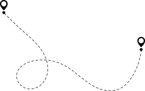 Route icon. Two points with dotted path and location pin. Route location Stock Illustration