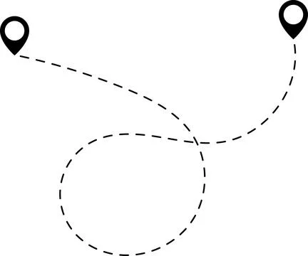 Route icon. Two points with dotted path and location pin. Route location Stock Illustration