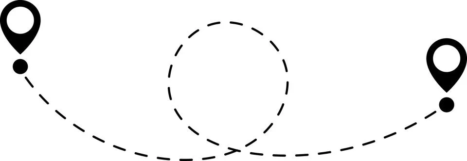 Route icon. Two points with dotted path and location pin. Route location Illustration