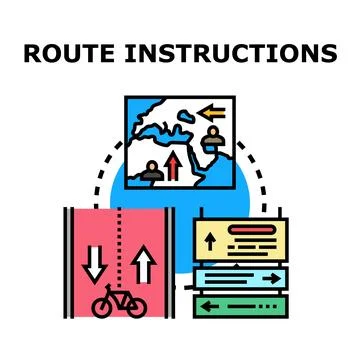 Route instructions for navigation and travel planning Stock Illustration