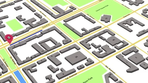A route line from one point to another on an abstract city map.  Stock Footage 83393423