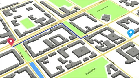 A route line from one point to another on an abstract city map. Stock Illustration