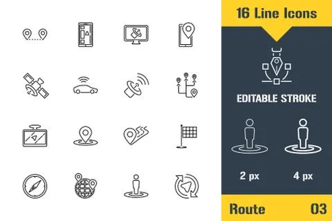 Route Location, GPS, Navigation. Thin line icon - Outline flat vector illustr Stock Illustration