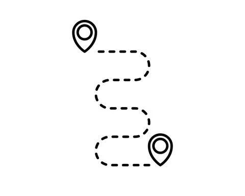 Route location icon, two map pin sign and road or path, start and end journey Иллюстрация