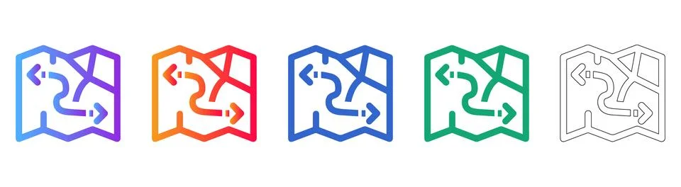 Route Map Navigation Icon Set Stock Illustration