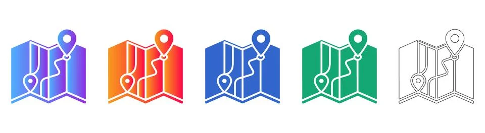 Route Map Navigation Icon Set Stock Illustration