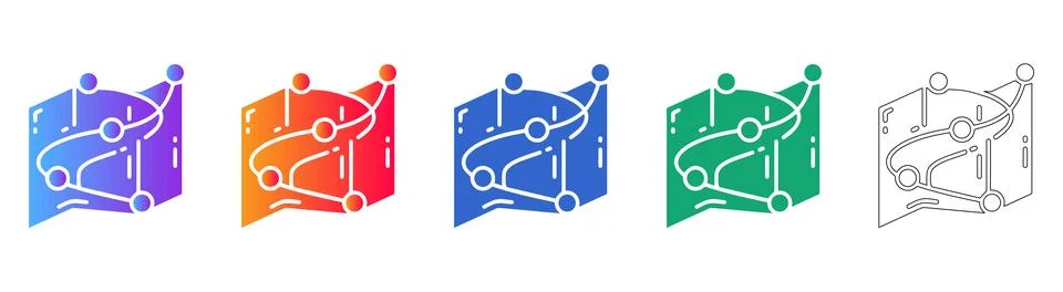 Route Map Navigation Icons Set Ilustração Stock