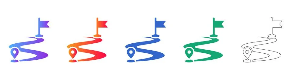 Route Mapping Icons with Start and End Points Stock Illustration