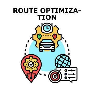 Route optimization planning driving logistics delivery concept Stock Illustration