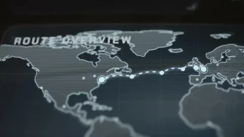 Route overview screen traces a bright undersea communications path Stock Photos