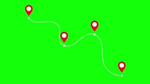 Route Path Animation with Multiple Map Location Pins on Green Screen Video stock 317627592
