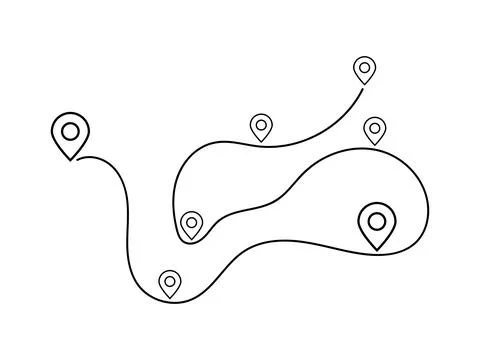 Route Path Line with Map Pin Icon Navigation and Location Connection Stock Illustration