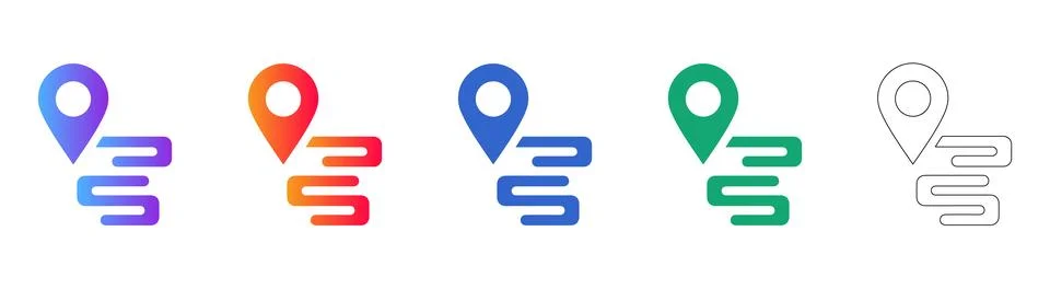 Route Path Location Tracker Icon Set イラスト素材