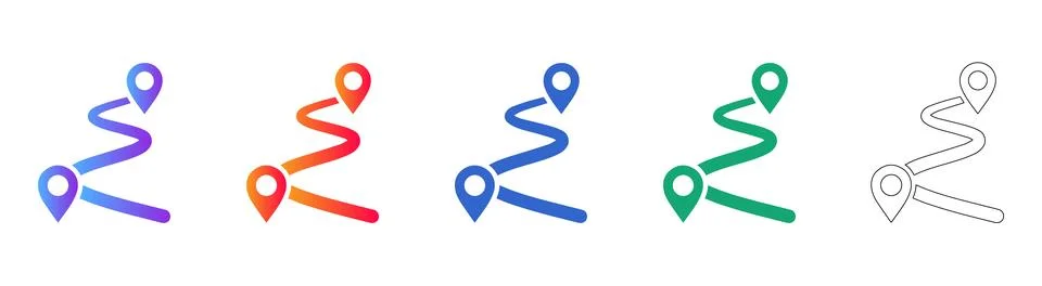 Route Path Map Icons with Location Markers Ilustração Stock