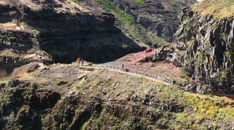 Route from Pico do Areeiro to Pico Ruivo, Central Mountains, Madeira, Portugal Stock Footage 32593910