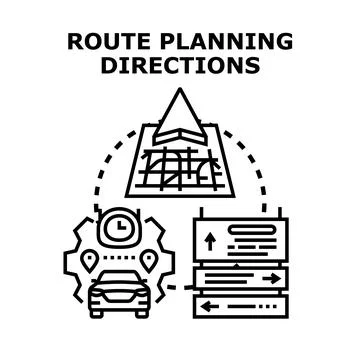 Route planning directions for navigation system concept Stock Illustration