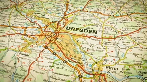 Route planning to Dresden, Germany – dynamic road map movement Stock Footage 346188100