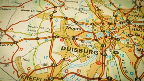 Route planning to Duisburg, Germany – dynamic road map movement Stock Footage 346188145