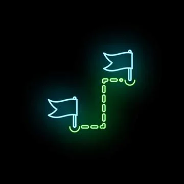 Route planning showing path with flags neon icon Stock Illustration