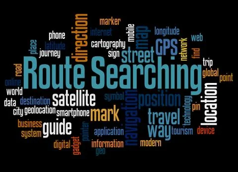 Route searching word cloud concept 3 Foto stock