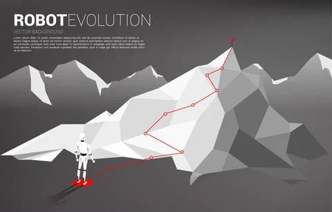 Route to the top of mountain with robot. concept of artificial intelligence a 스톡 일러스트