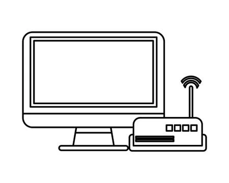 Route wifi with computer display devices technology Stock Illustration