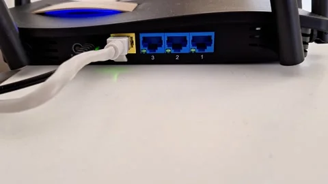 Router Back View with Ethernet Ports and Connected Cable 動画素材 333230066