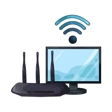 Router with computer illustration 스톡 일러스트