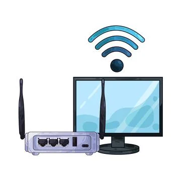 Router with computer illustration 스톡 일러스트