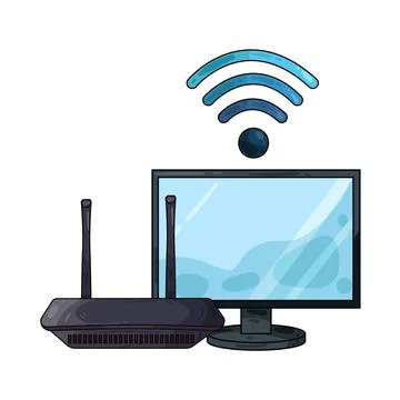 Router with computer illustration 스톡 일러스트