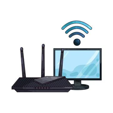 Router with computer illustration 스톡 일러스트