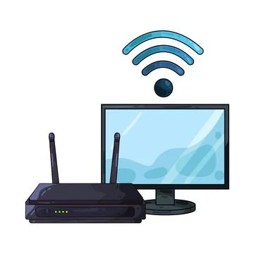 Router with computer illustration 스톡 일러스트