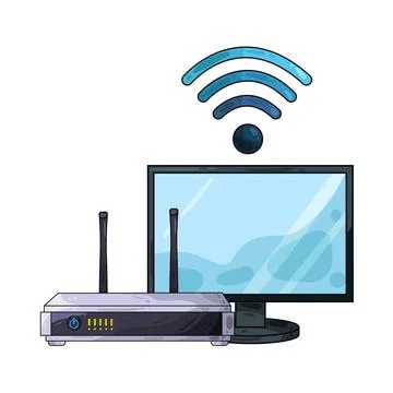 Router with computer illustration 스톡 일러스트