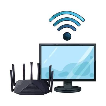 Router with computer illustration 스톡 일러스트