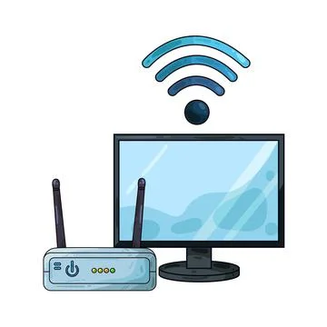 Router with computer illustration 스톡 일러스트