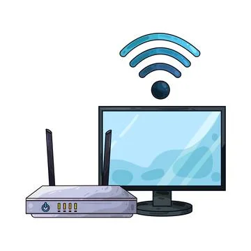 Router with computer illustration 스톡 일러스트