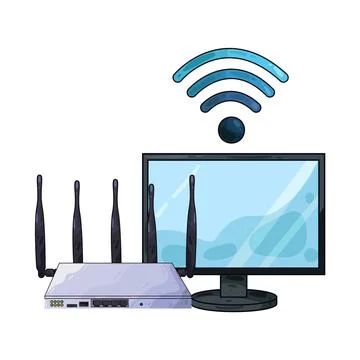 Router with computer illustration 스톡 일러스트