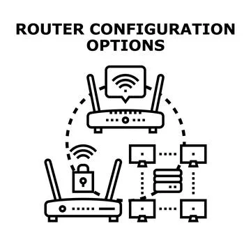 Router configuration options for network connection and security Stock Illustration