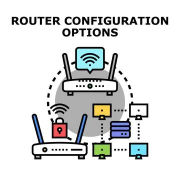 Router configuration options for network connection and security Stock Illustration