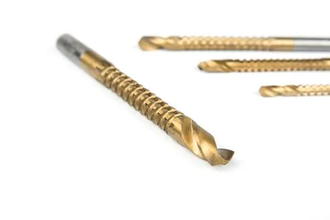 Router drill machine bit set on a white background Stock Photos
